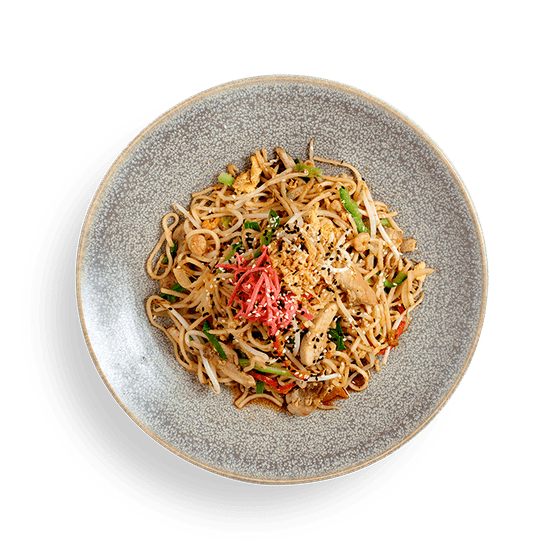 chicken + prawn yaki soba